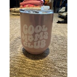 Cool Moms Club Pink Glitter Insulated Stainless Steel Wine Tumbler with Lid